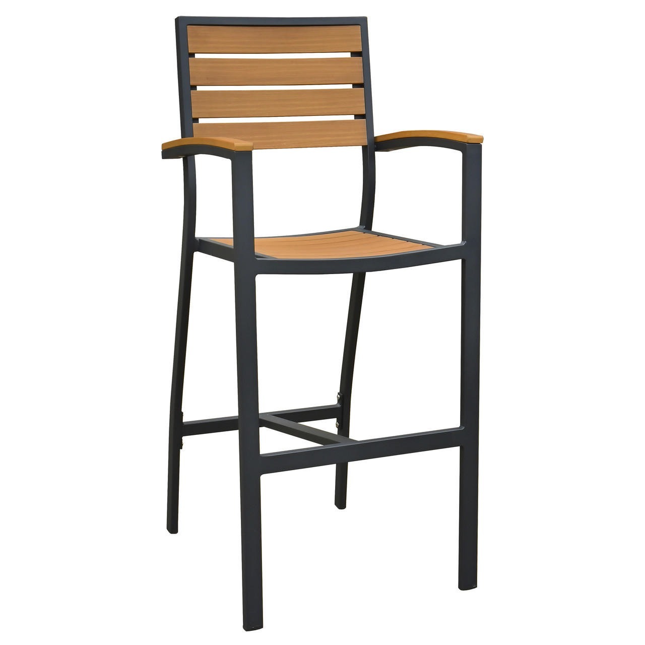 Outdoor Restaurant Faux Teak Arm Barstool