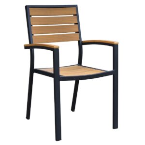 Outdoor Restaurant Faux Teak Arm Chair