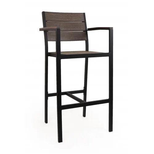 Bistro Brushed Brown Faux Teak Arm Barstool