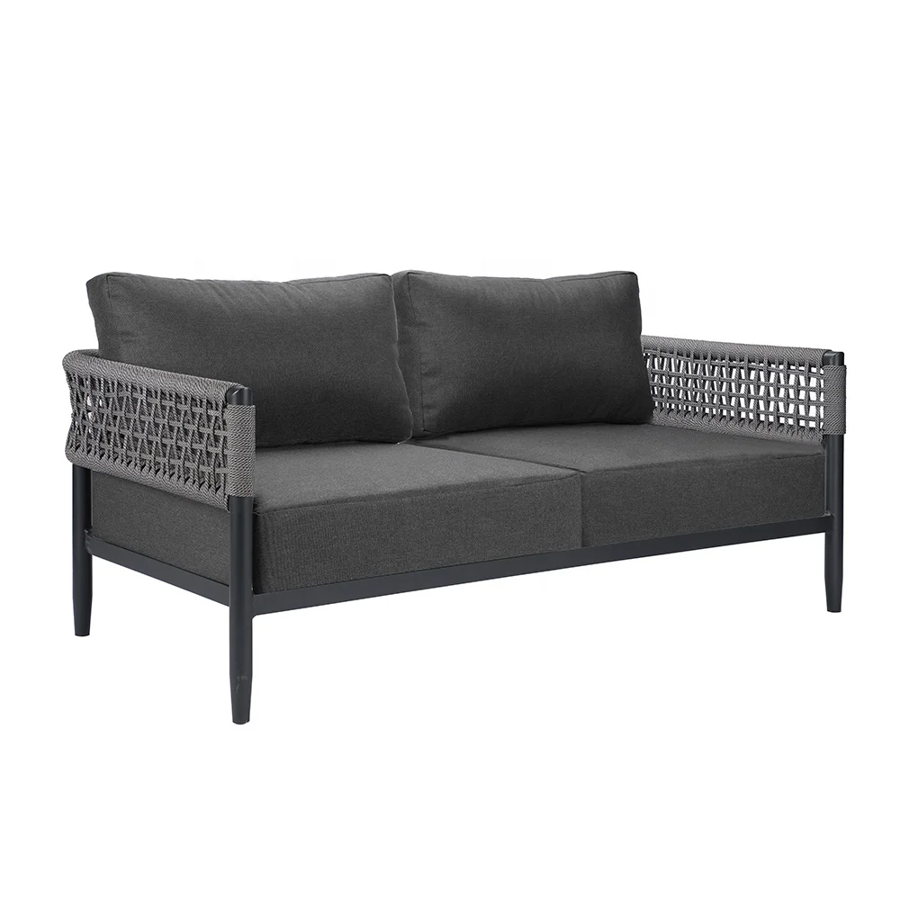 Outdoor Rope Loveseat with Gray Cushion