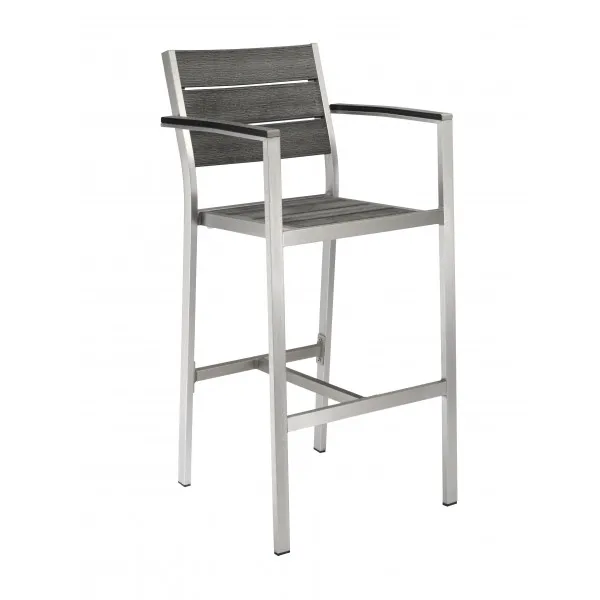 Outdoor Silver Synthetic Teak Arm Barstool