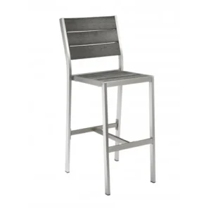 Outdoor Silver Synthetic Teak Side Barstool