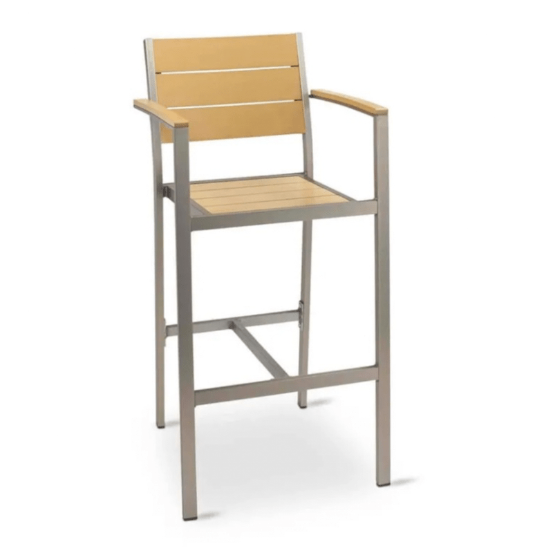 Outdoor Aluminum Arm Barstool With Faux Teak Slats