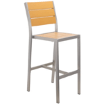 Outdoor Aluminum Side Barstool With Faux Teak Slats