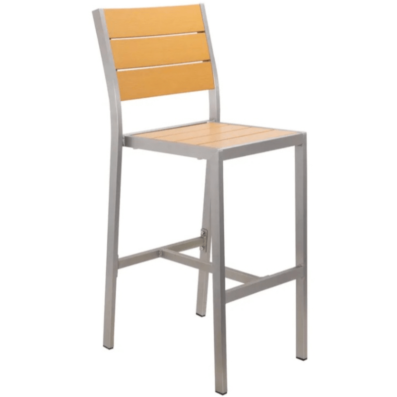 Outdoor Aluminum Side Barstool With Faux Teak Slats