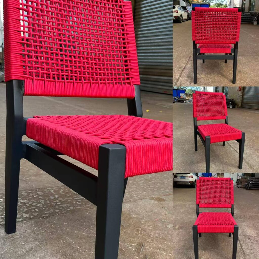 Commercial Aluminum Red Rattan Dining Chair 5