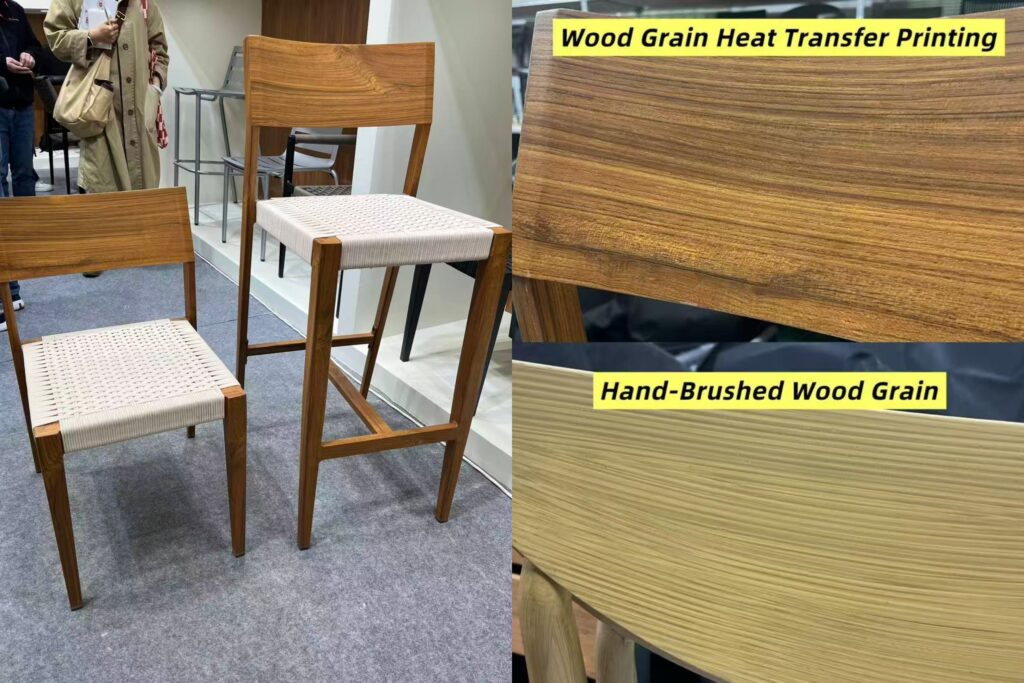 Wide Back Rattan Aluminum Chair With Wood Grain