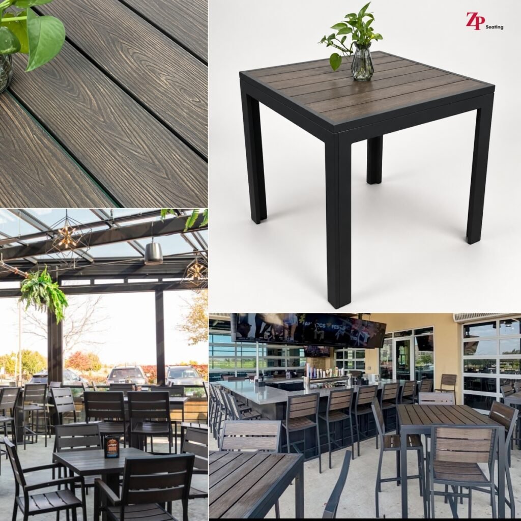Outdoor Aluminum Table With Dark Walnut Wood