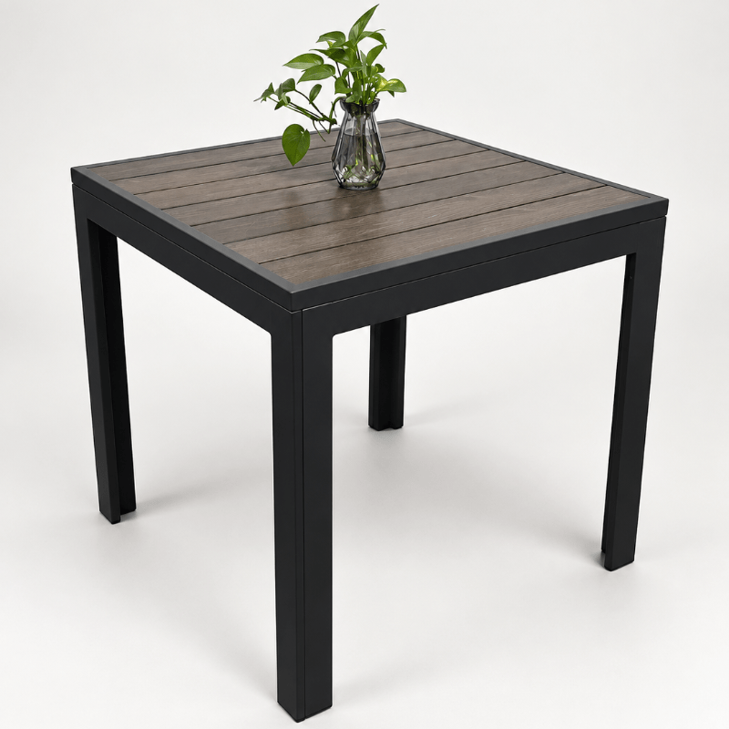 Outdoor Aluminum Table With Dark Walnut Wood Zpseating